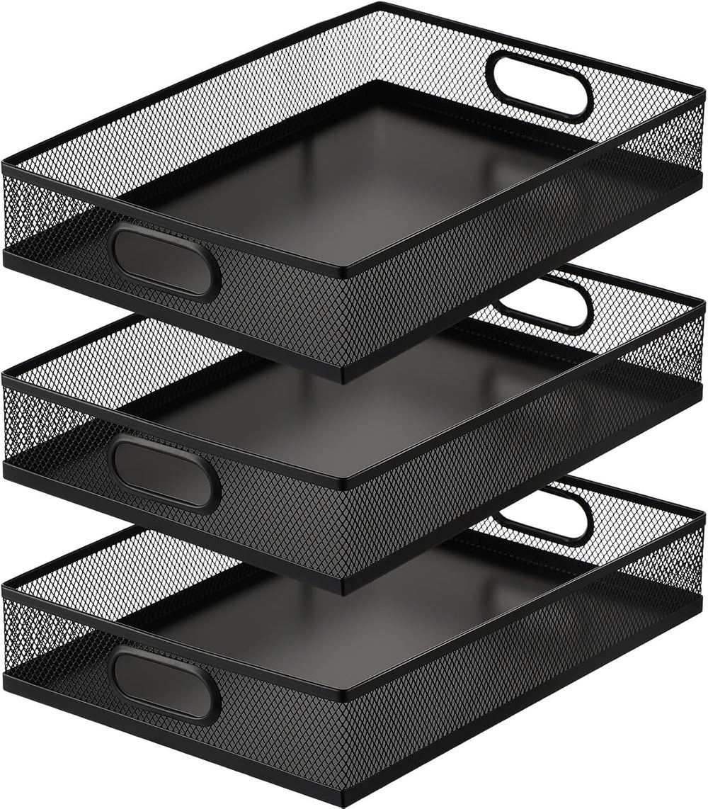 Tandefio 3 Pcs Black Desk Drawer Organizer Bulk Metal Mesh Tray