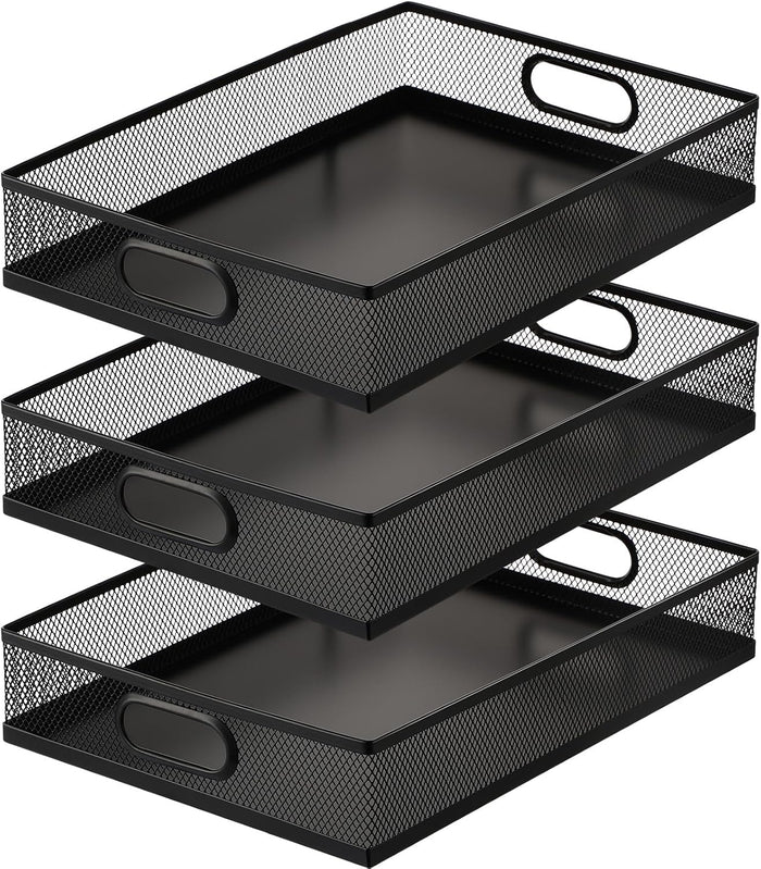 Tandefio 3 Pcs Black Desk Drawer Organizer Bulk Metal Mesh Tray
