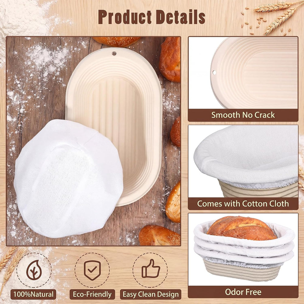 4 Pack Banneton Bread Proofing Basket Wood Pulp, Beige, Oval