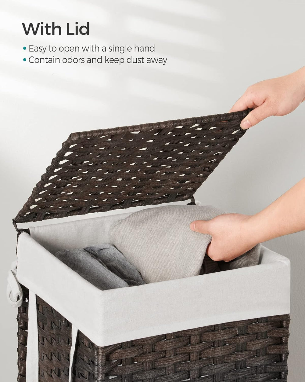 SONGMICS Laundry Hamper with Lid, 17.2 Gallon (65 L) Synthetic Rattan Clothes...