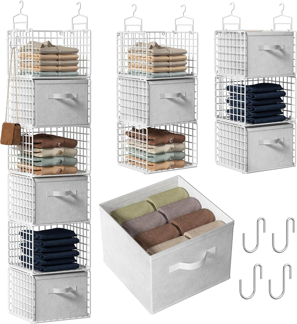 Closet Hanging Organizer with Drawers, 6 Tier Metal Closet Organizers and Sto...