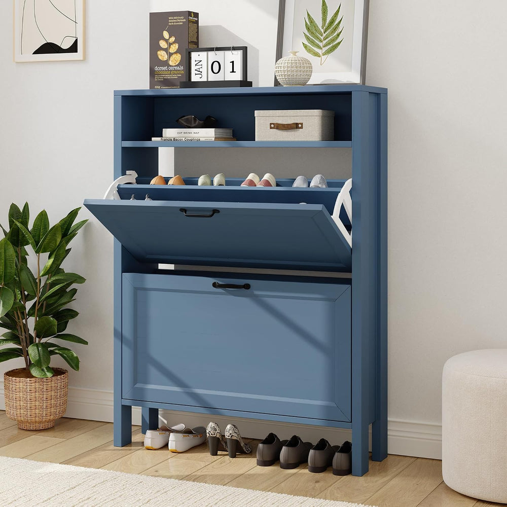 KIGOTY Shoe Storage Cabinet, Hidden Shoe Cabinet with 2 Flip Drawers, Freesta...