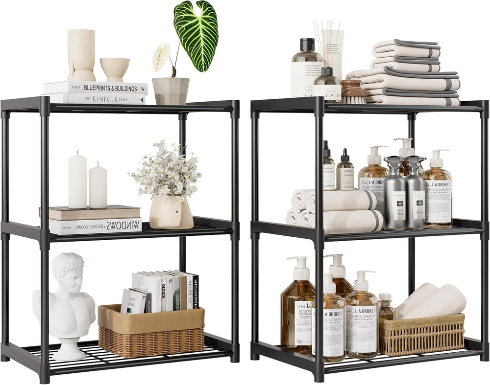 3-Tier Storage Shelves-2 Pack, Shelf with Plastic Connectors, Shelving Rack