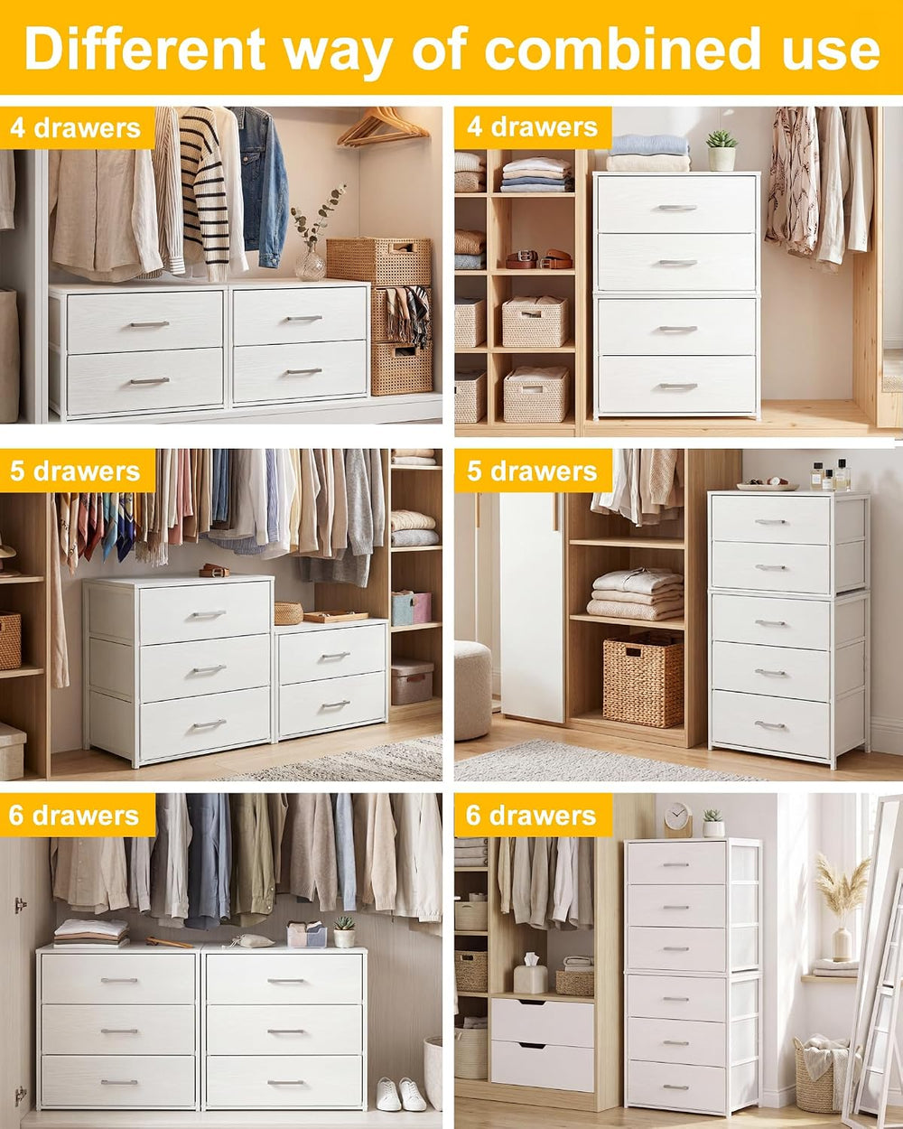 Fixwal Closet Drawers for Clothes, 2 Pack, 4 Drawers Stackable, 21.2" Wide