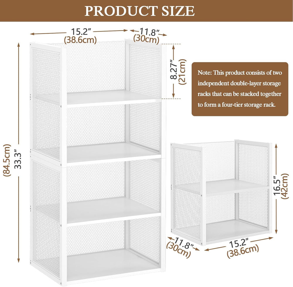 4-Tier Stackable Closet Organizers and Storage Basket, Wire Clothes Shelf Org...