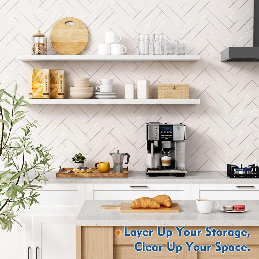 White Floating Shelves 48 inch Long, Large Wall Shelf for Living Room