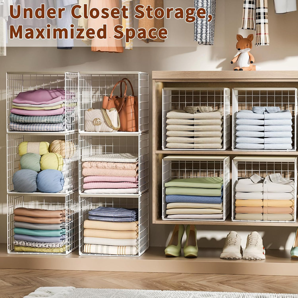 Hencawima 4 Pack Closet Organizers and Storage with Wood Top, Stackable Close...