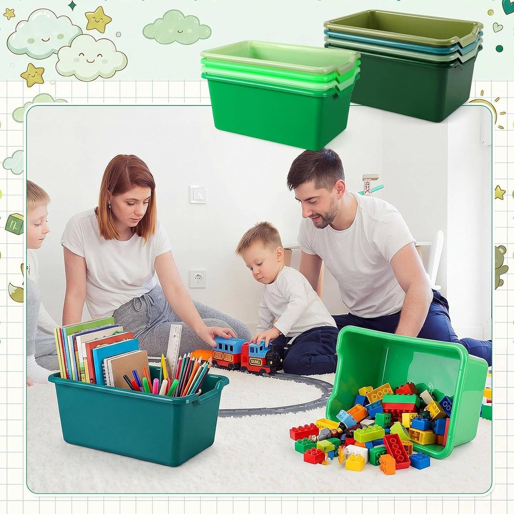 Dandat 16 Pcs Cubby Bins for Classroom Plastic Book Bins,Green Series