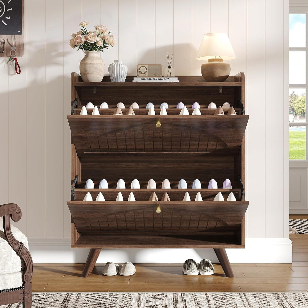 Decofy 37.6” Shoe Cabinet with 2 flip-Down Drawers, 3 Adjustable Levels, Suit...