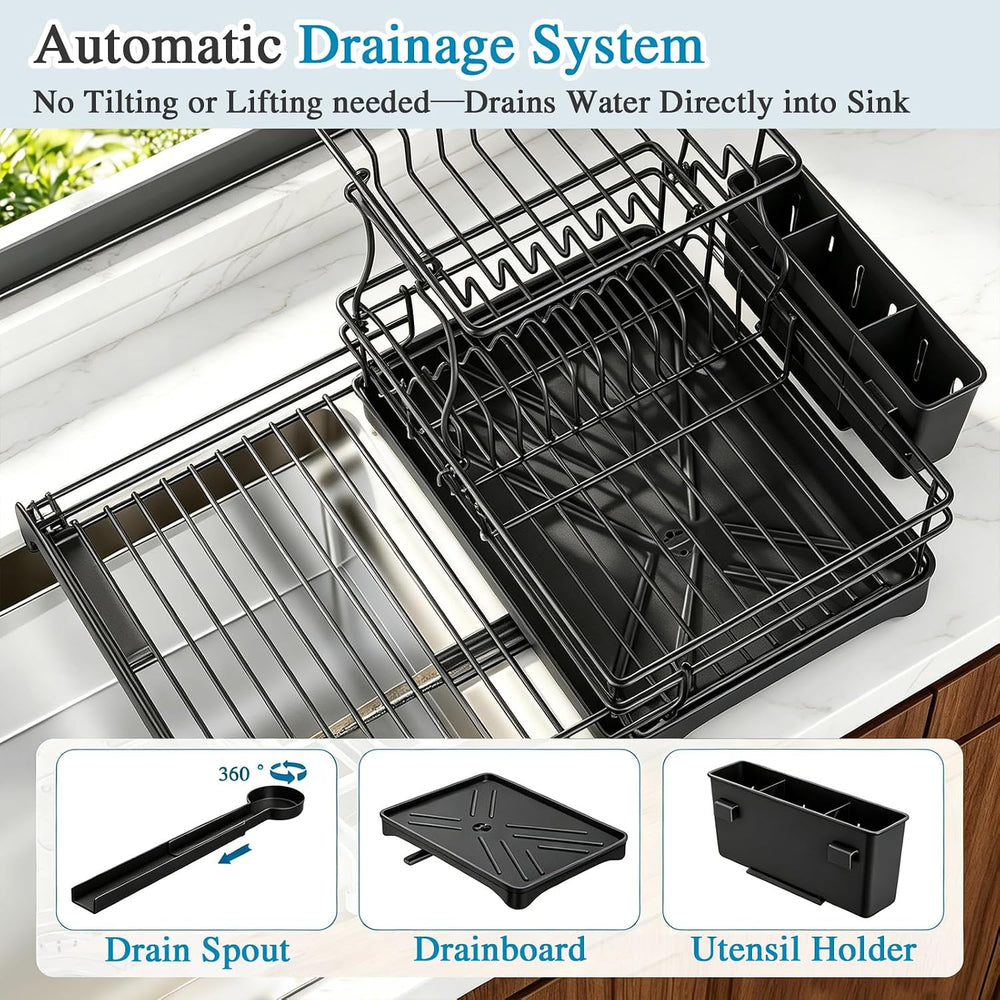2 Tier Dish Drying Rack, Large Extendable Dish Racks for Kitchen Counter , Di...