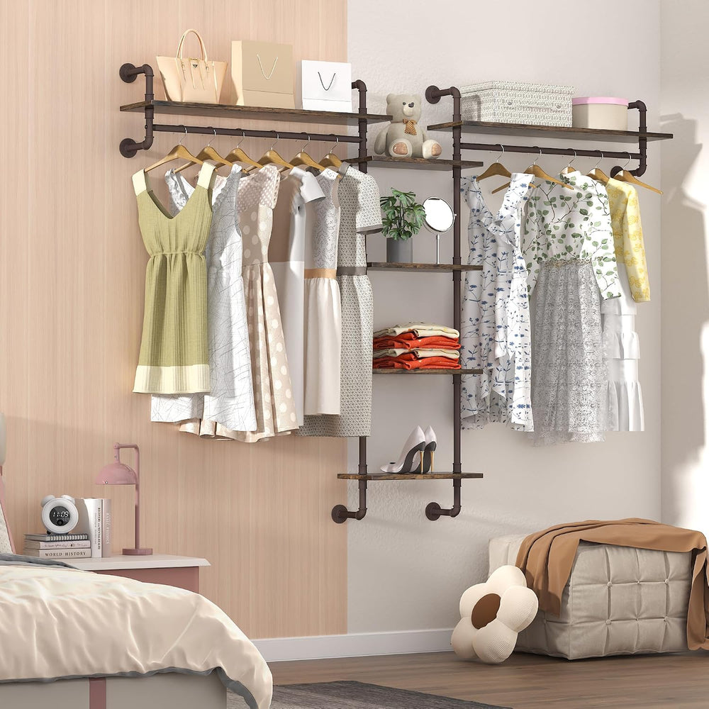 Helsin 5-Tiers 74inch Large Rustic Industrial Pipe Floating Shelving, Wall Mo...