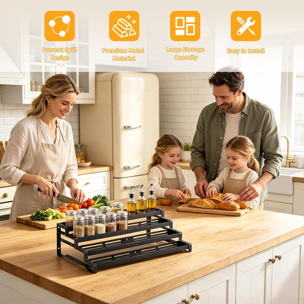 Expandable Spice Rack Organizer for Cabinet, 4-Tier Metal Shelf