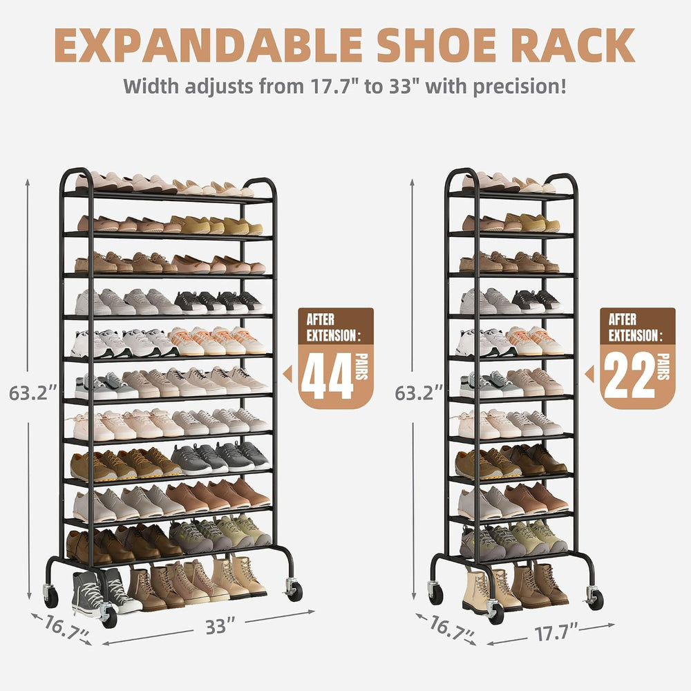 STORAGE MANIAC 10-Tier Expandable Shoe Rack, 44 Pairs Tall Vertical Shoe Rack...