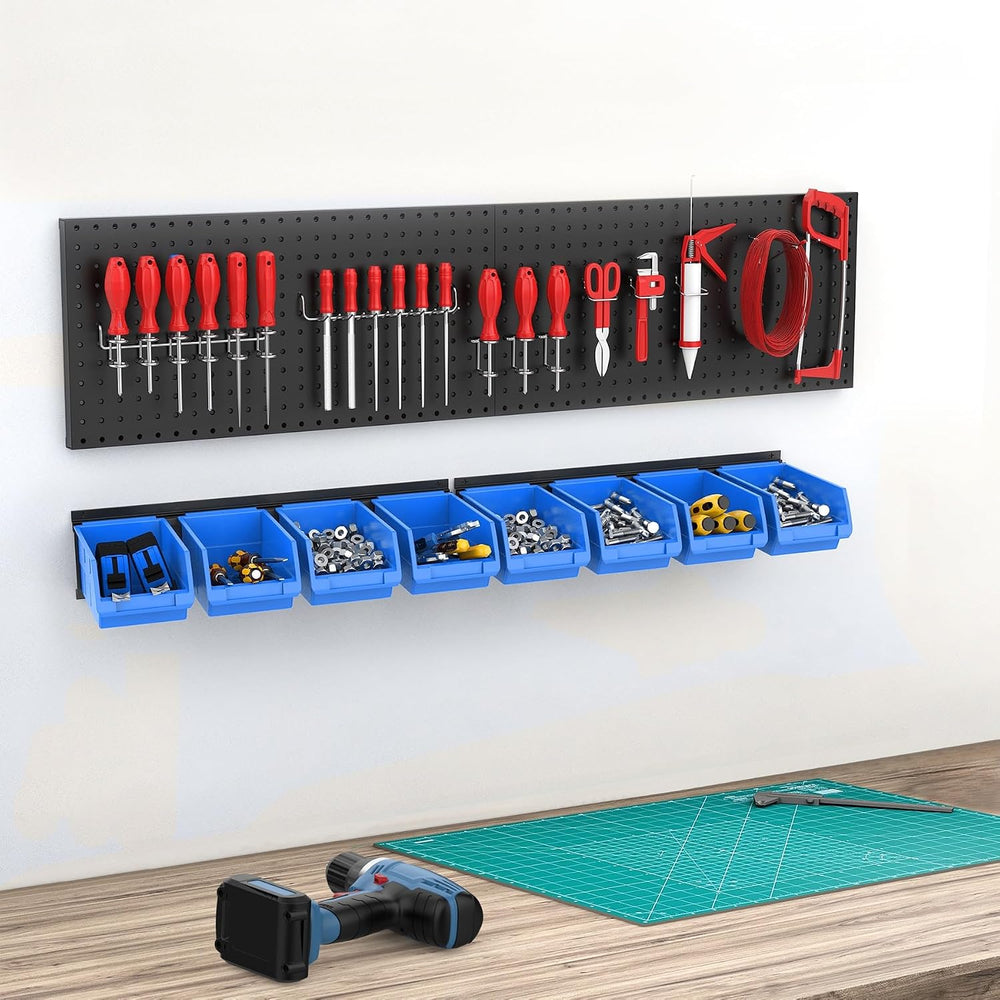 TORACK Wall-Mounted Storage Bins, 16 Plastic Bins for Tools Organization