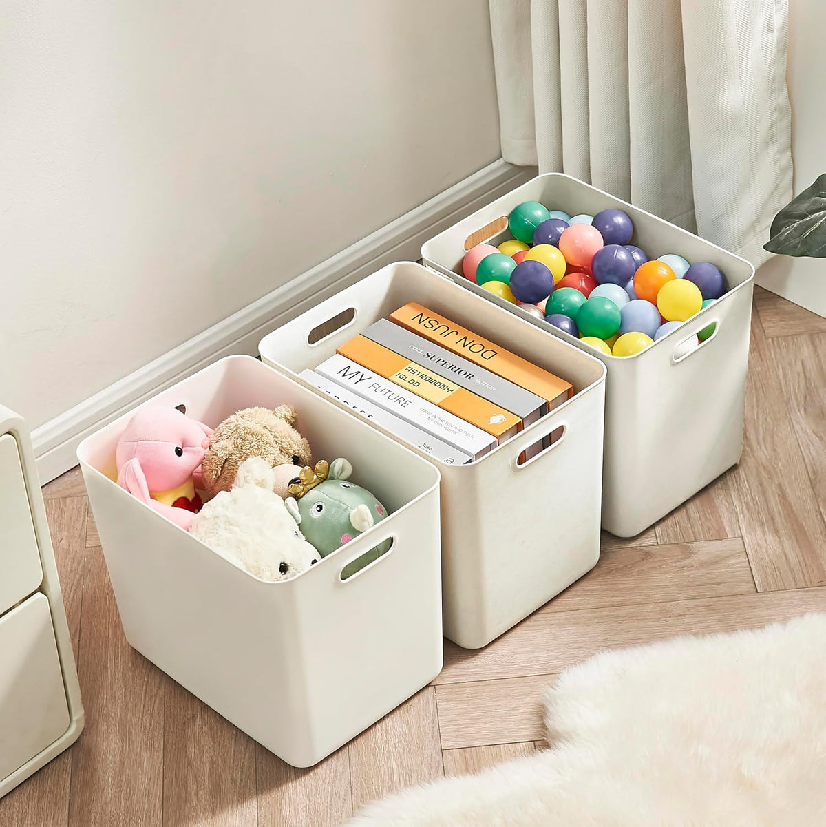 large plastic laundry basket/hamper with lids and handle，white shown in use