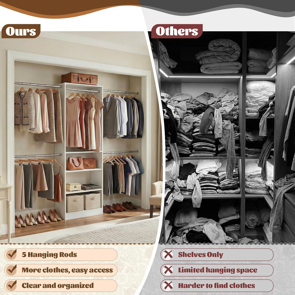 iSunirm 12FT Large Open Closet System, 138'' Wall-Mounted Closet Shel...
