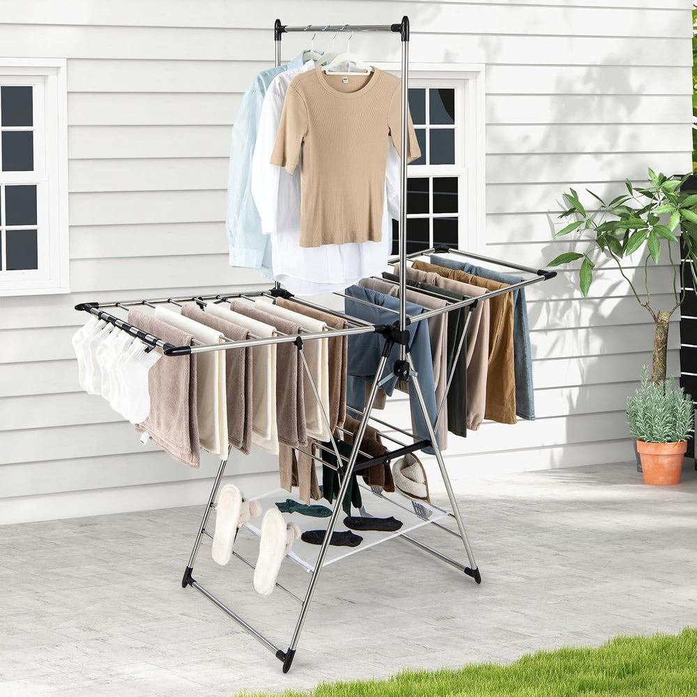 Tangkula 2-Layer Stainless Steel Drying Rack, Foldable Laundry Rack w/ 1 Hang...