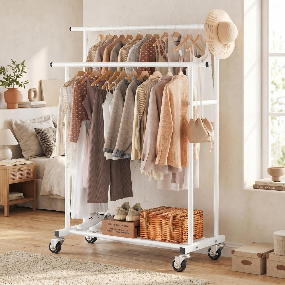 Calmootey Rolling Garment Rack, Sturdy Clothes Organizer for Bedroom