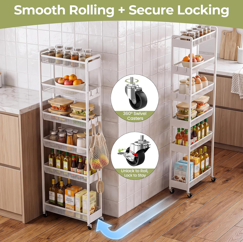 Delamu 6 Tier Slim Rolling Storage Cart, Utility Metal Narrow Cart 7.1" W