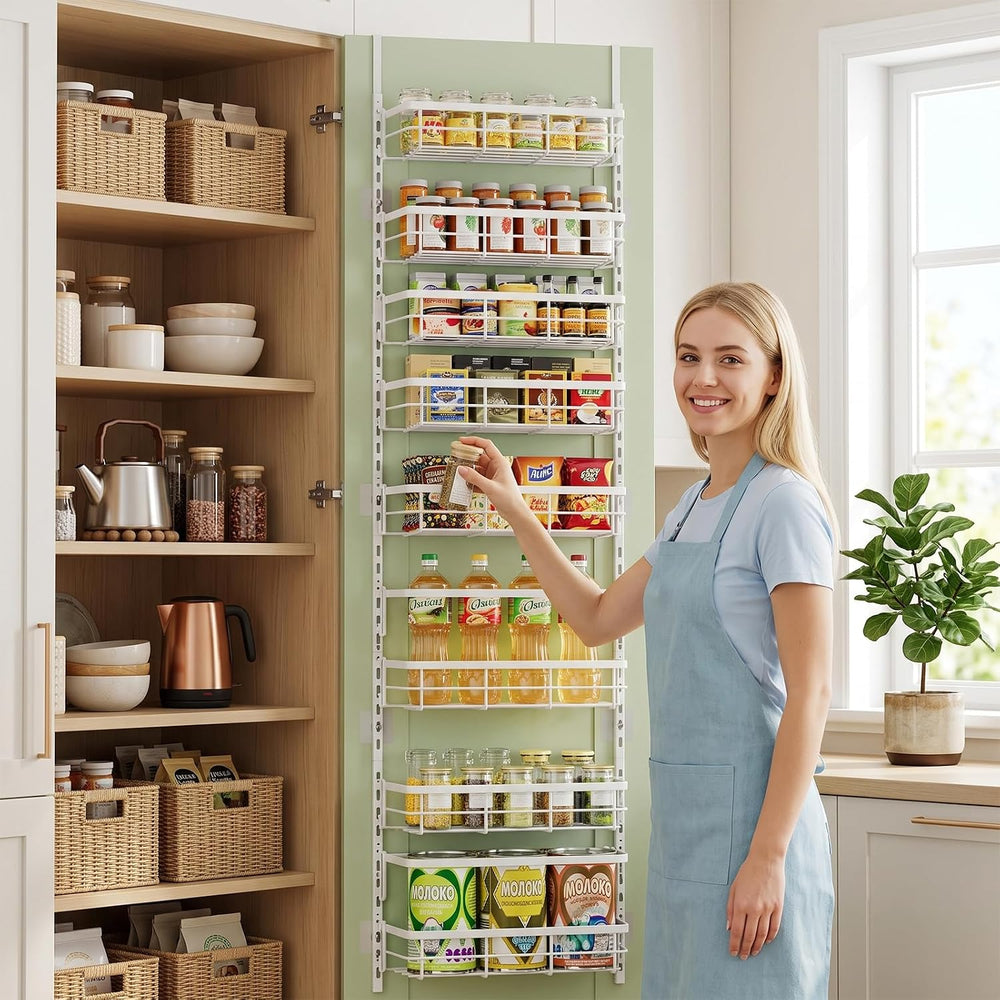 Over The Door Pantry Organizer, 8 Tier Adjustable Pantry Door Organization an...