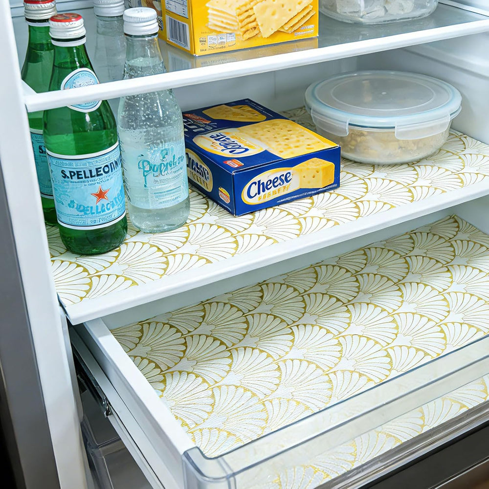 Shelf Liners Non Adhesive Gold Background White Fan-Shaped Pattern