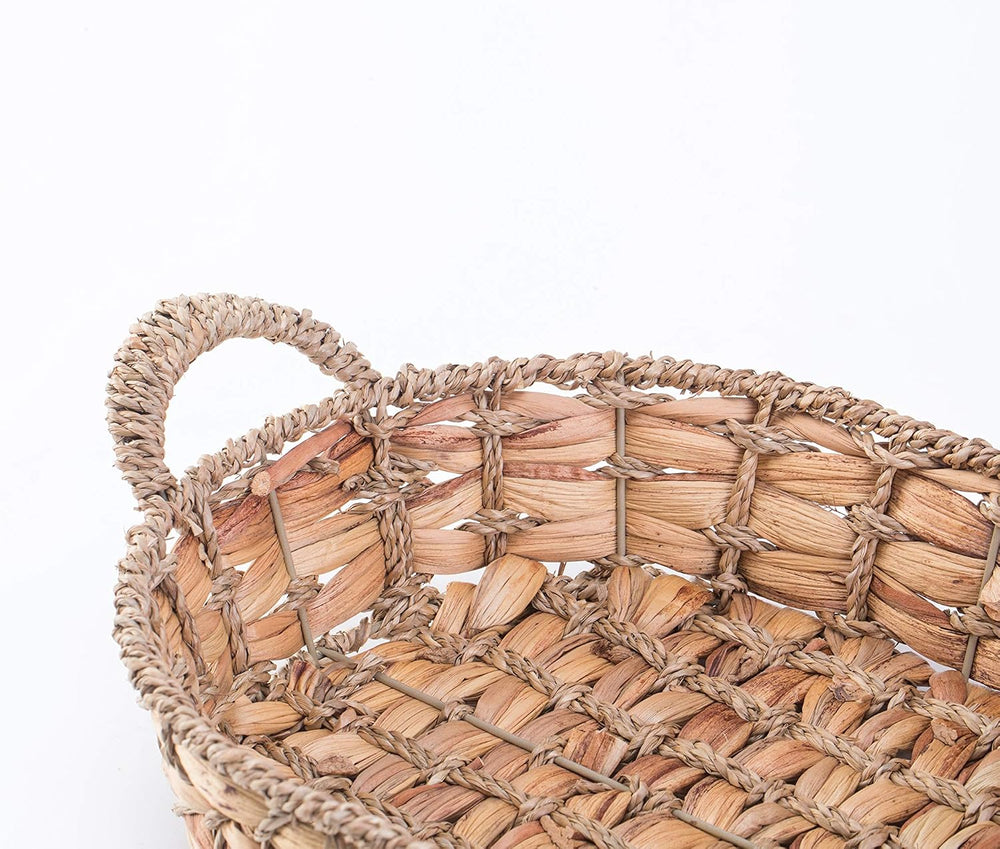 Vintiquewise Seagrass Fruit Bread Basket Tray with Handles (Set of 4 Medium)