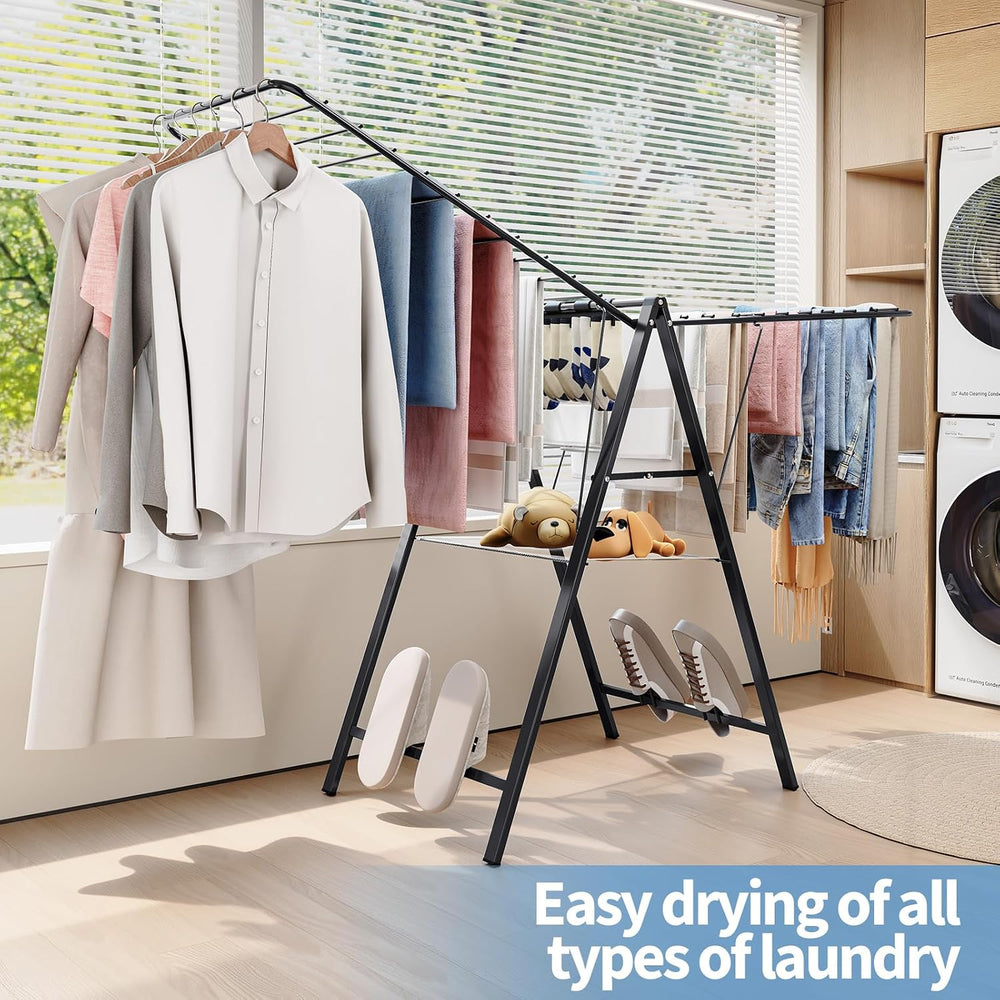 APEXCHASER 6 Height Adjustable Clothes Drying Rack with Shoe Slots, Black