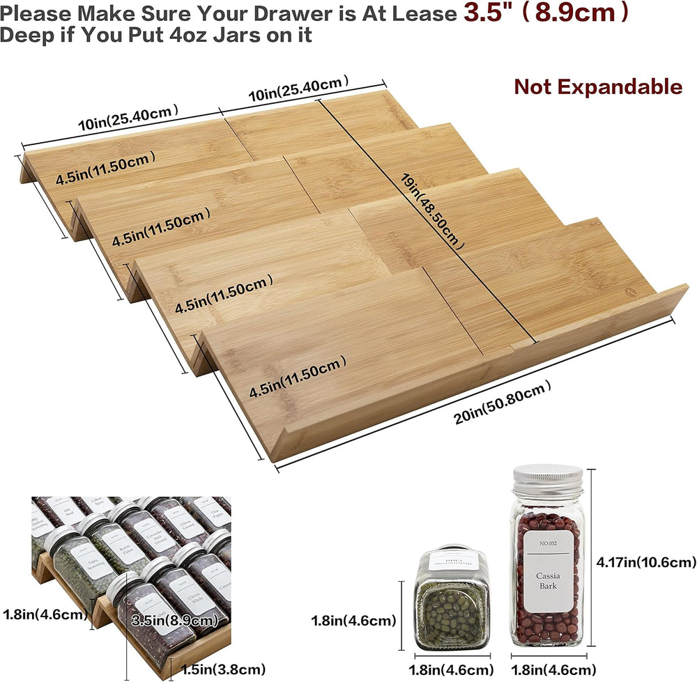 Bamboo Spice Rack Drawer Organizer - 8 Pieces Set- 10" Wide Per Piece - ...