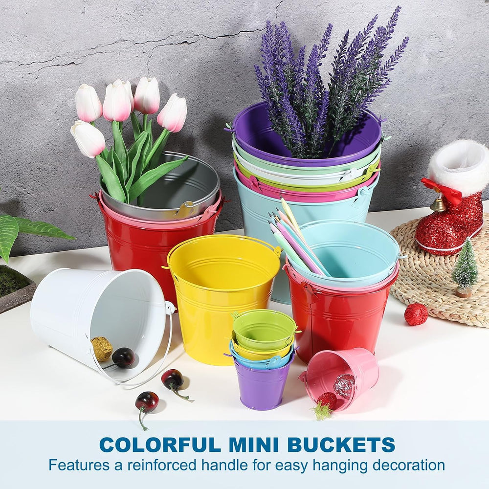 PATIKIL Small Metal Buckets 7"x6.2" with Handle Dark Blue 6 Pcs