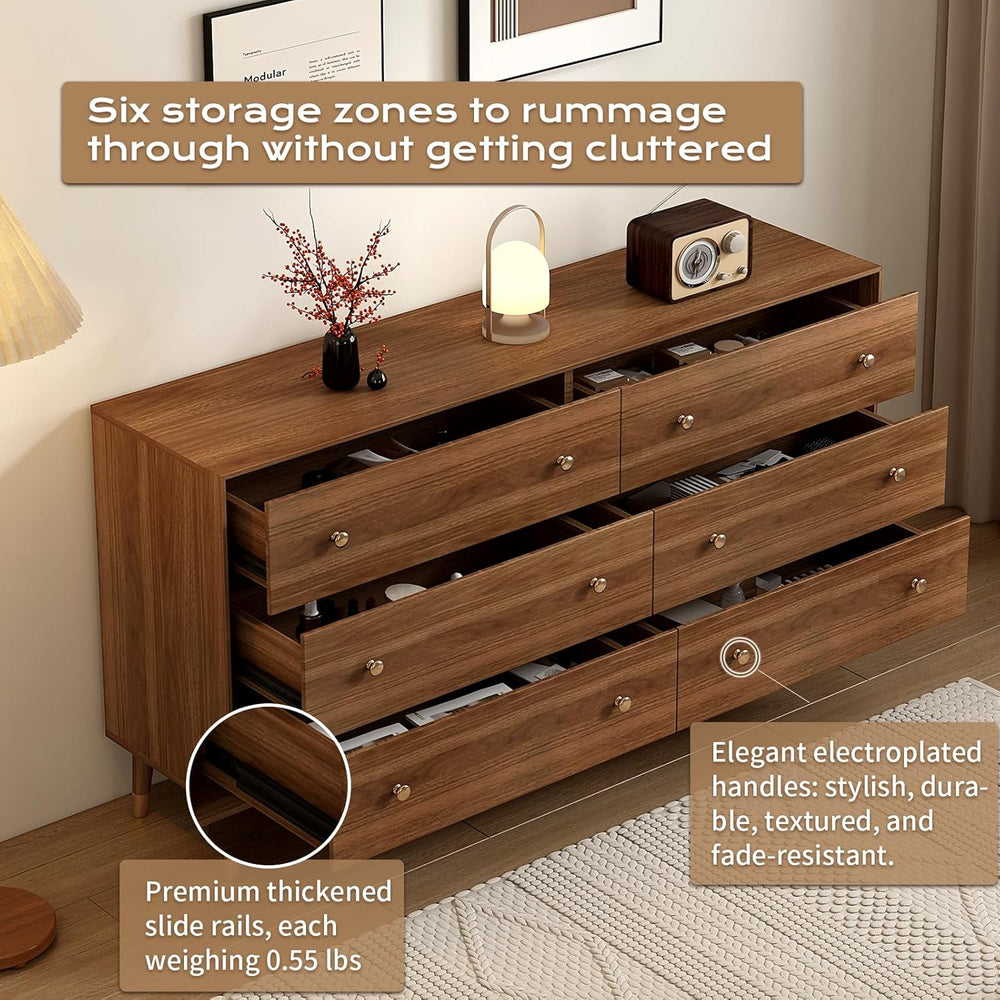 Messenya Dresser for Bedroom, 55 Inch 6 Drawer Wooden Chest of Drawers