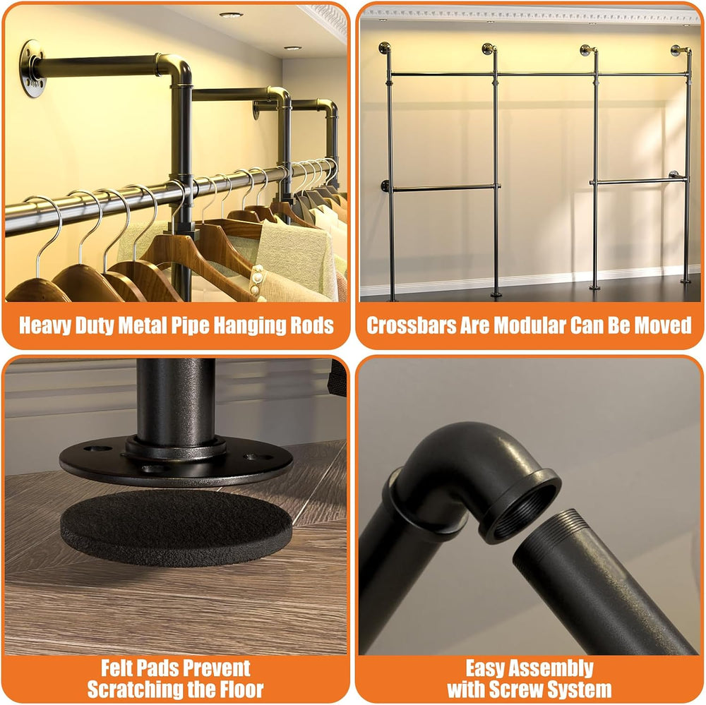 Aheaplus Industrial Pipe Clothing Rack, Reversible 9.85FT Clothes Rack