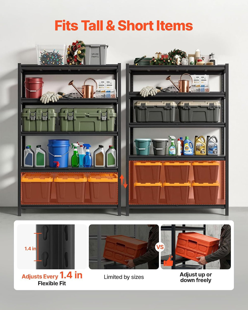 VEVOR Storage Shelves, 5-Tier Adjustable, 2500 lbs Capacity, Heavy Duty Garag...