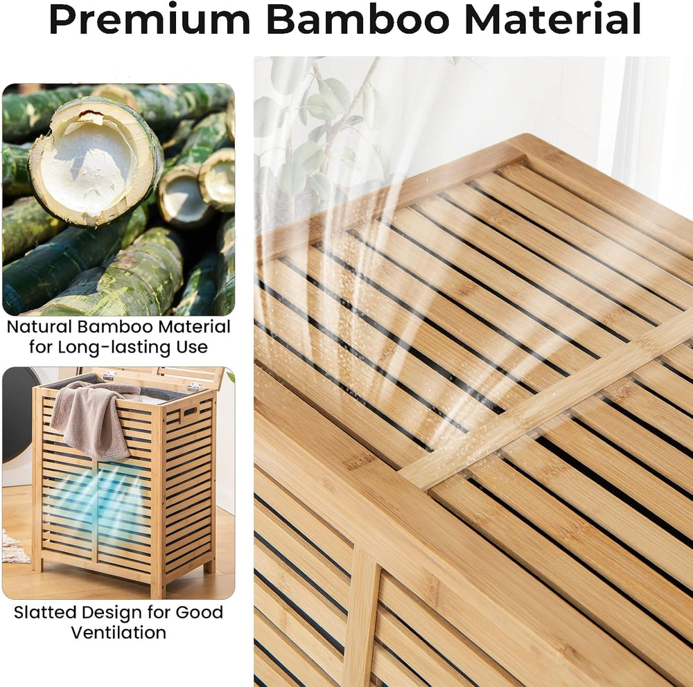 Multigot Bamboo Laundry Basket, Clothes Storage Hamper with Lid & Removab...