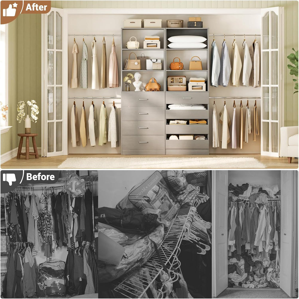 Aheaplus Closet System, 6-15Ft Custom Wood Closet Organizer with 8 Drawers