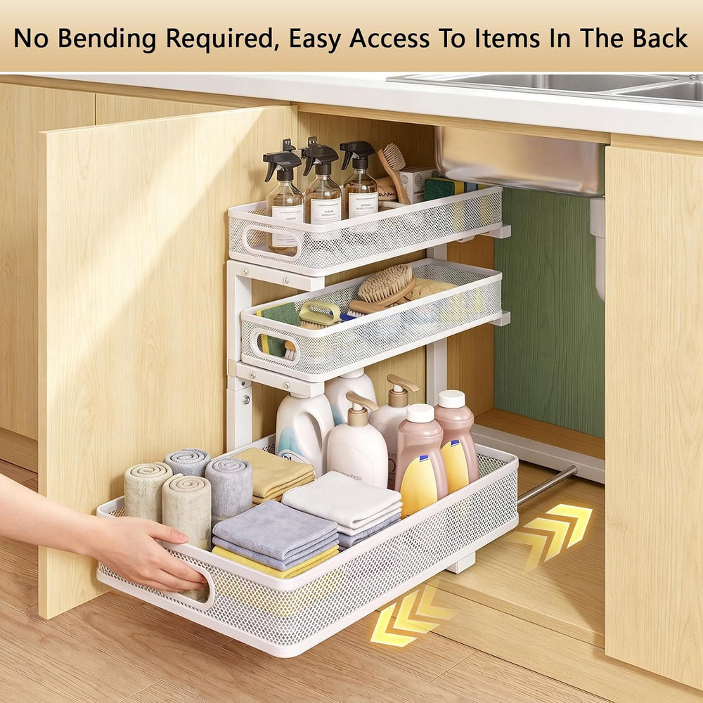 Under Sink Organizer, 2-Pack 3-tier Under Sink Storage Organizer Adjustable H...