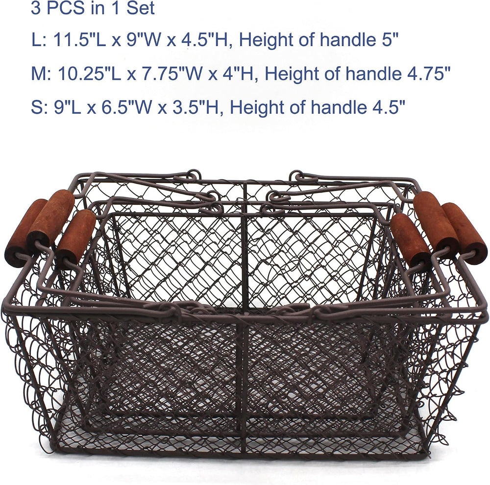 CVHOMEDECO. Primitive Chicken Wire Gathering Baskets with Wood Handle Rectang...