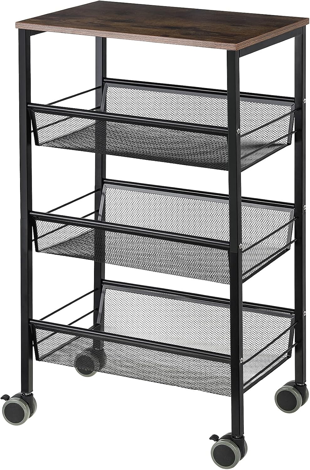 MOOACE Kitchen Cart on Wheels, 3-Tire Metal Mesh Rolling Utility Cart with Wo...