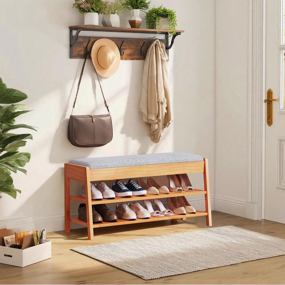 PARTPHONER Shoe Rack Bench with Storage, 2-Tier Solid Wood Entryway Bench wit...