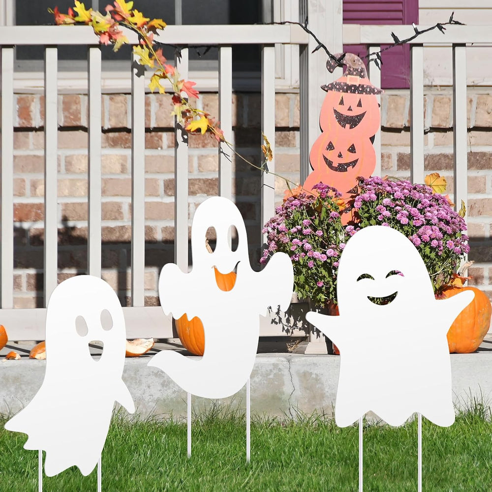 3 Pack Metal Halloween Ghost Decor, Outdoor Halloween Yard Sign