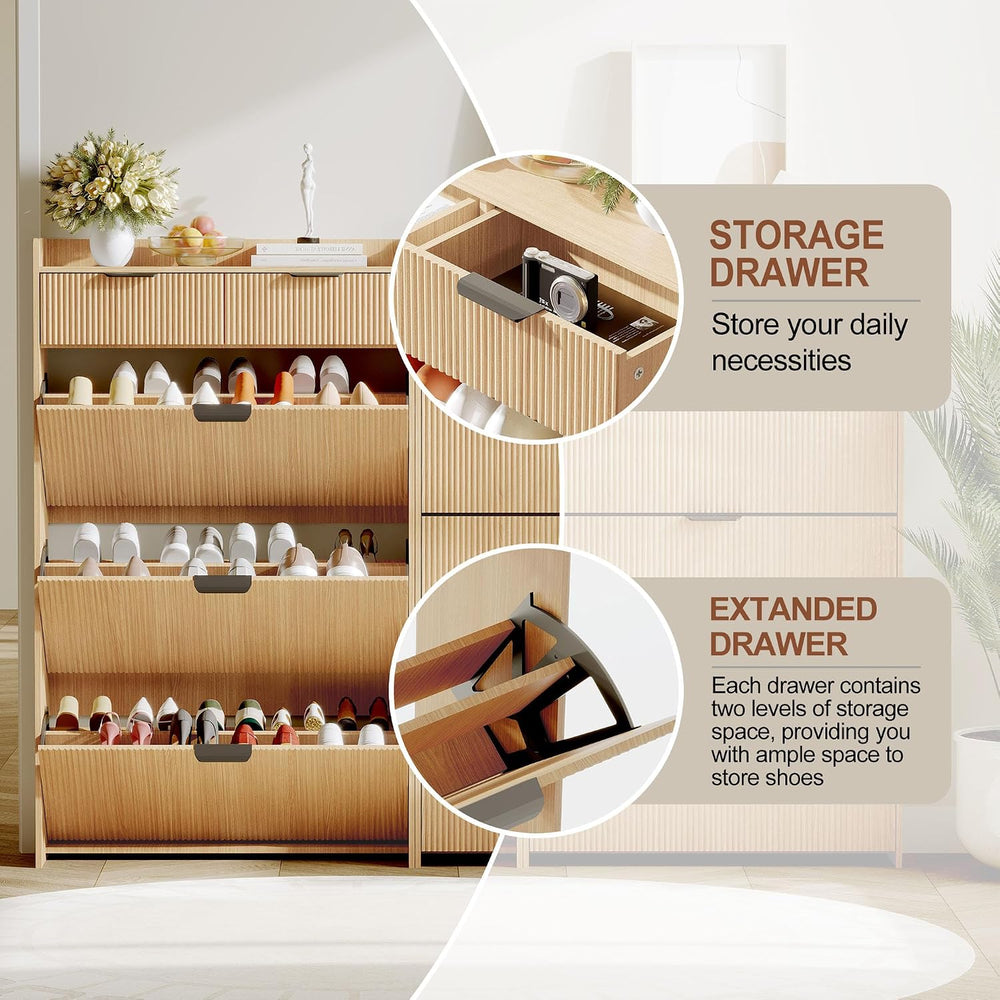 IDEALHOUSE Modern Shoe Cabinet with 3 Flip Drawers & 2 Small Drawers &amp...