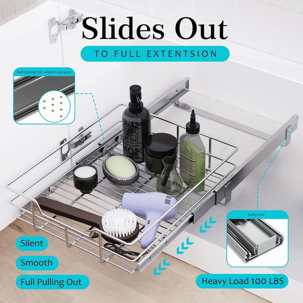 Pull Out Cabinet Organizer 15" W X 22" D, Chromed, Full Slide Out D...