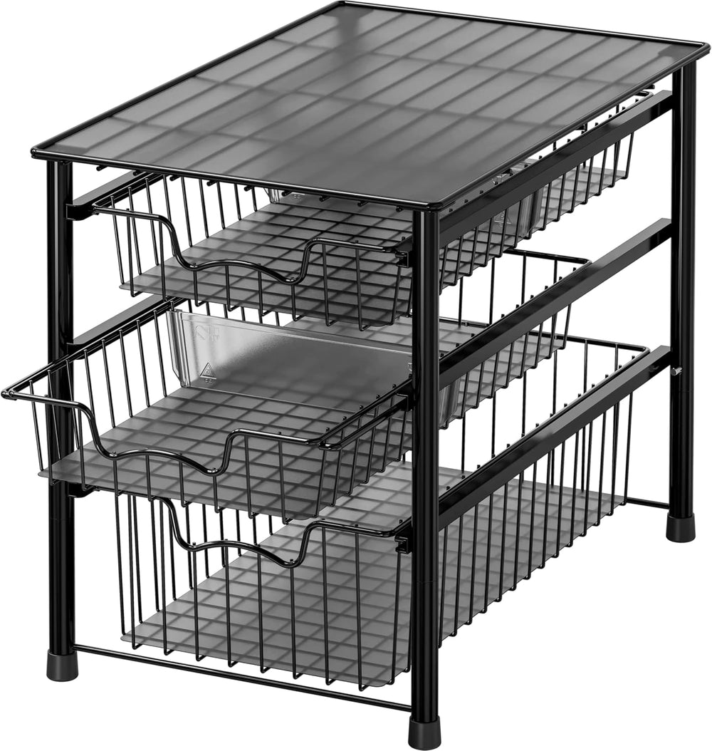 Simple Houseware Stackable 3 Tier Sliding Basket Organizer Drawer, Black