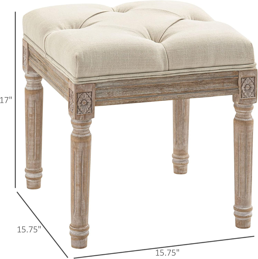 HOMCOM 16" Vintage Ottoman Tufted Foot Stool with Upholstered Seat Beige