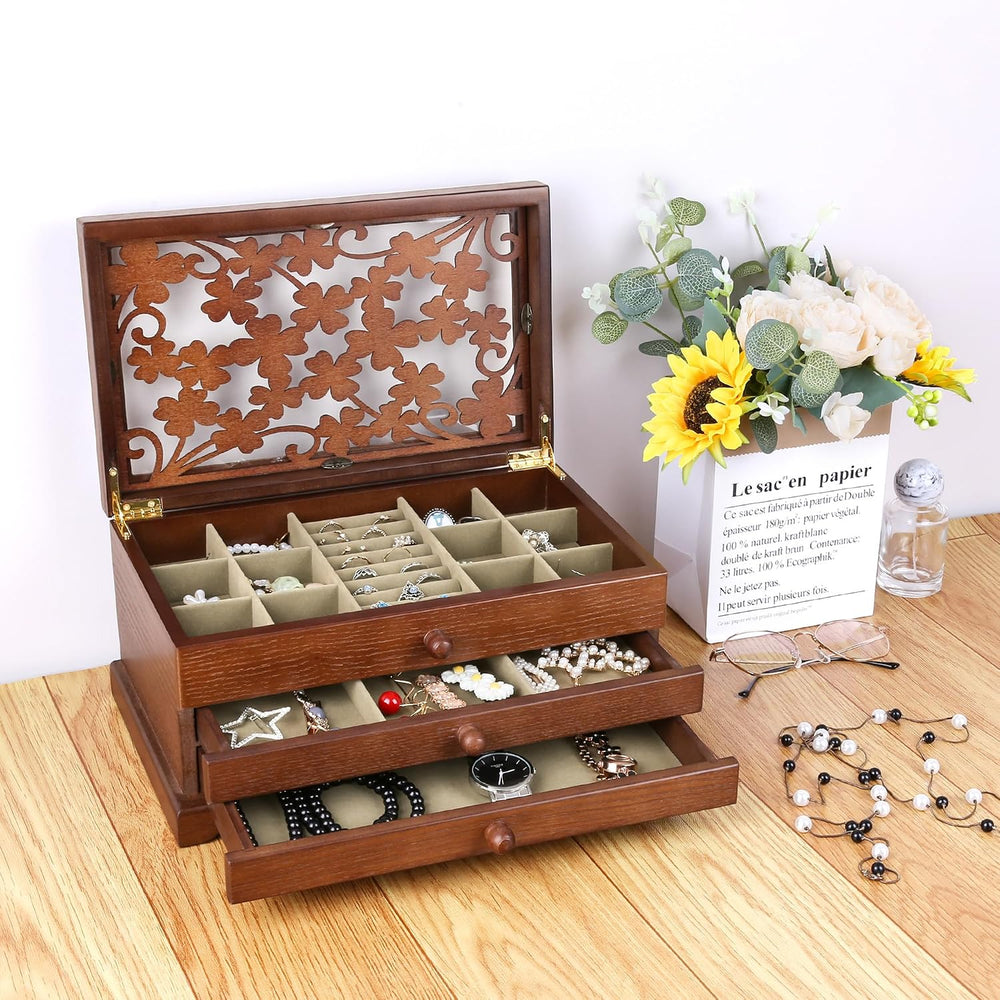 Kendal Wooden Jewelry Box for Women, Real Wooden Jewelry Holder Organizer Box...