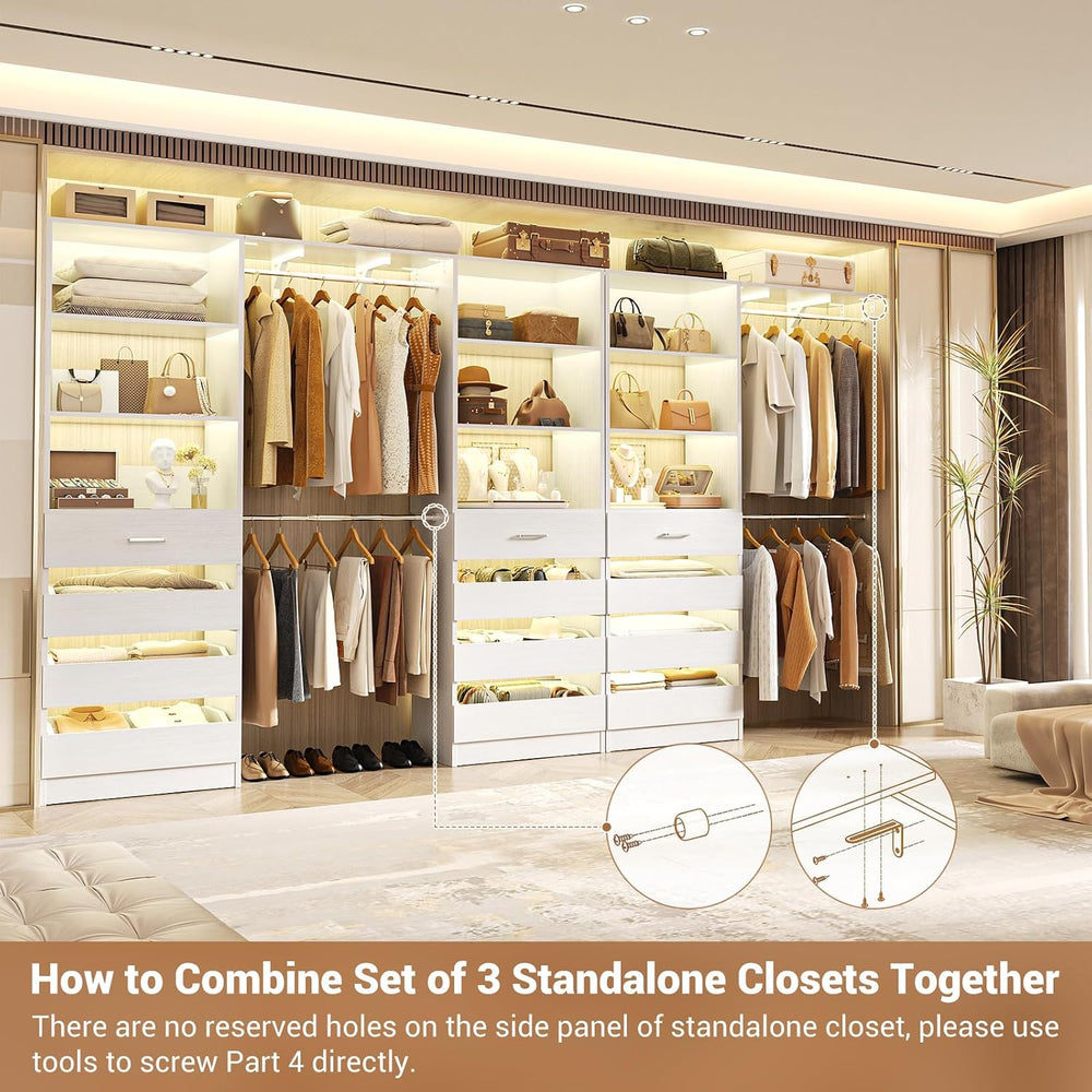 Aheaplus Closet System with 12 Drawers, 138.5" Custom Wood Closet Organizer