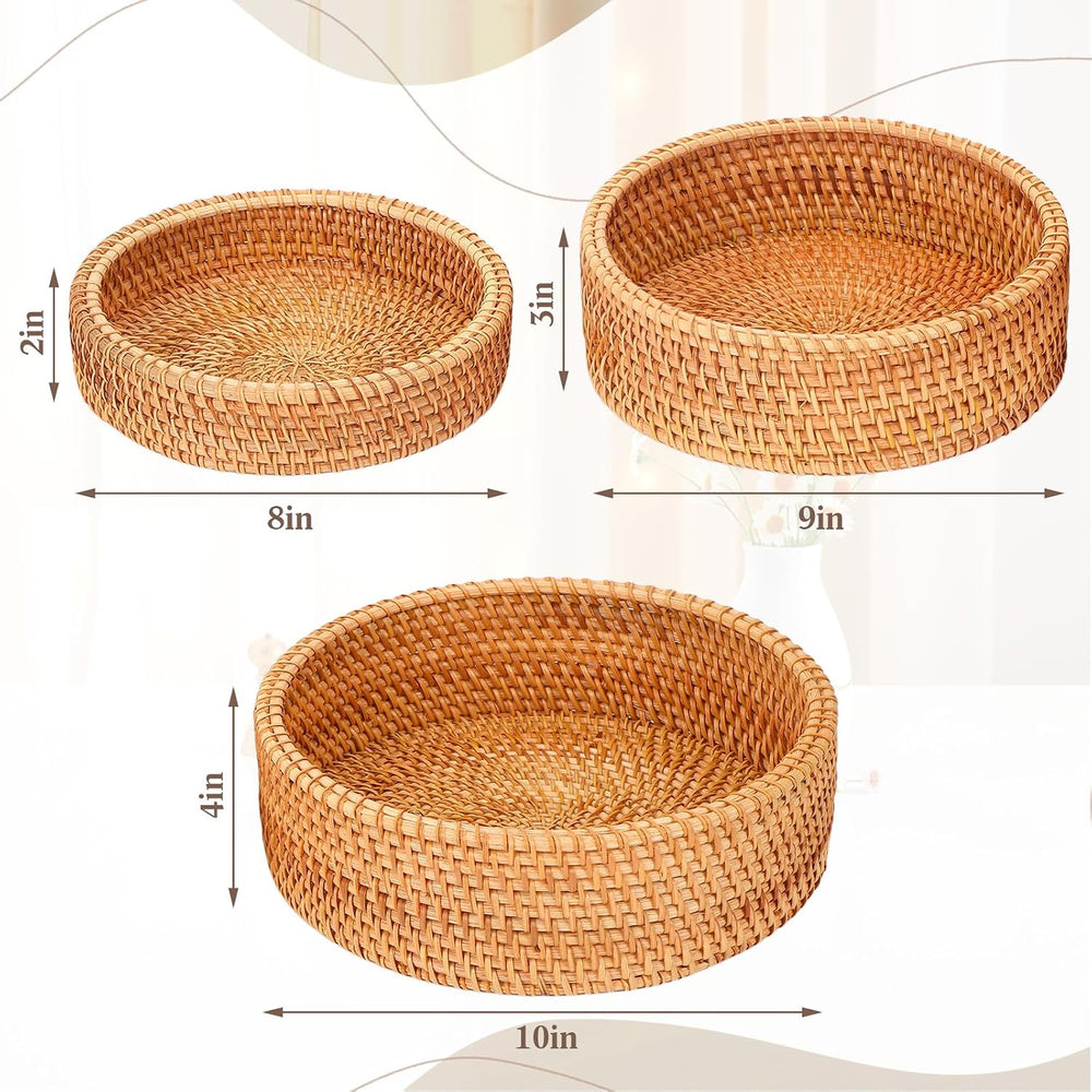 Newtay 3 Pack Rattan Basket with Lid, Round Wicker Storage Basket Woven Box R...