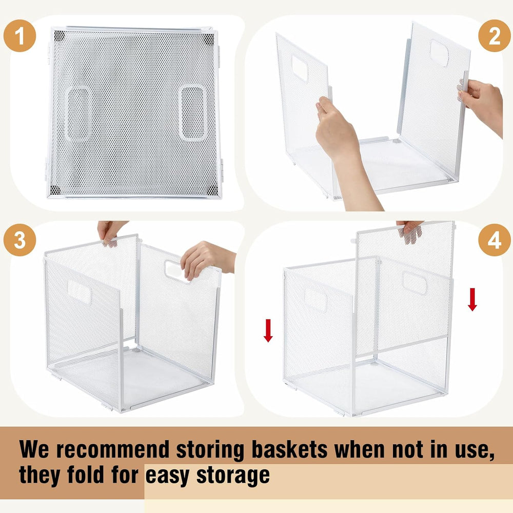 4 Pcs Foldable Metal Cube Storage Bins 11 x 11 Inch, White