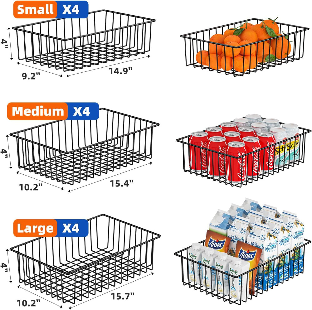 Simple Trending 12 Pack Extra Large Wire Storage Baskets, Black