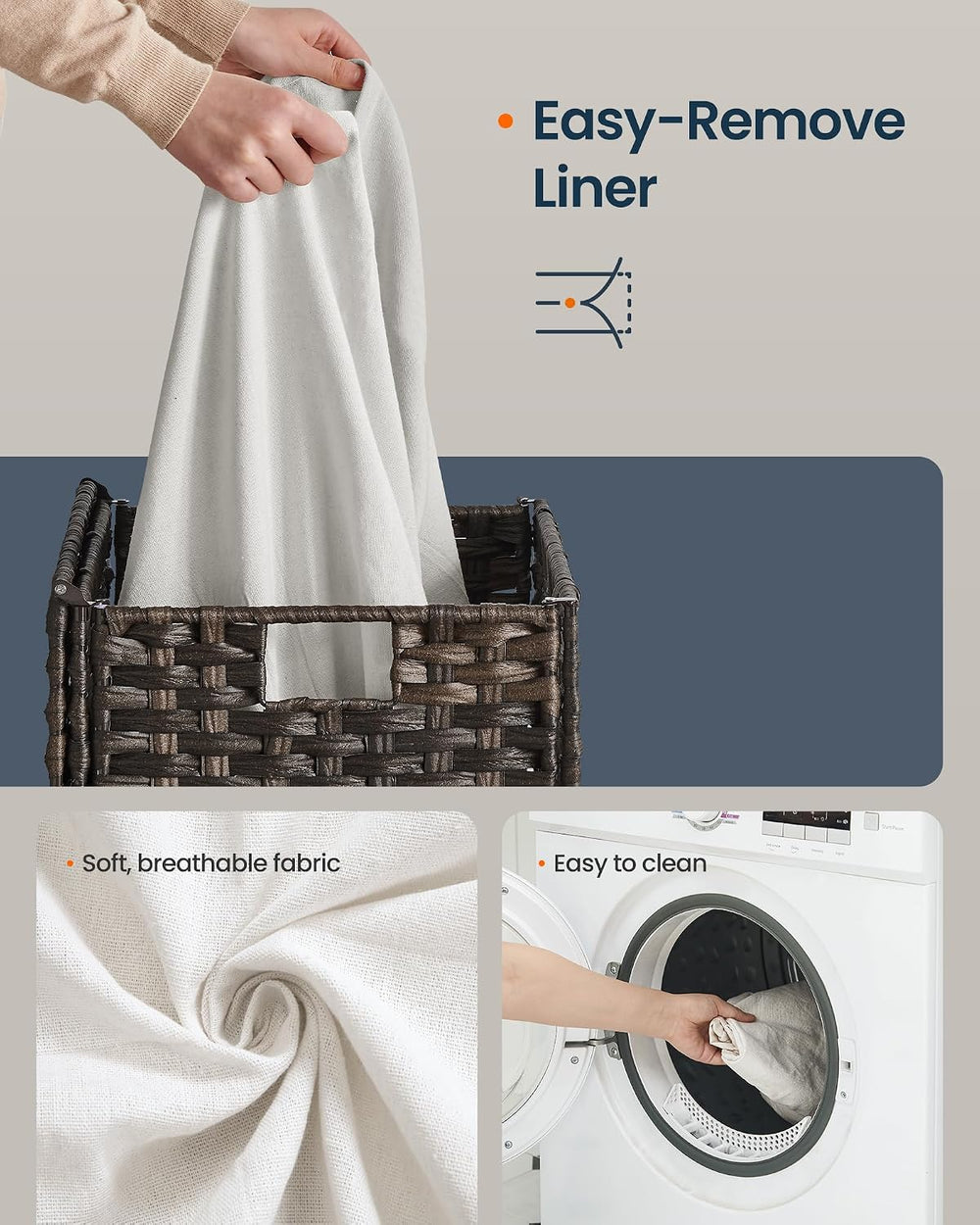 SONGMICS HOME Laundry Hamper with Lid, Clothes Basket with Removable Liner an...