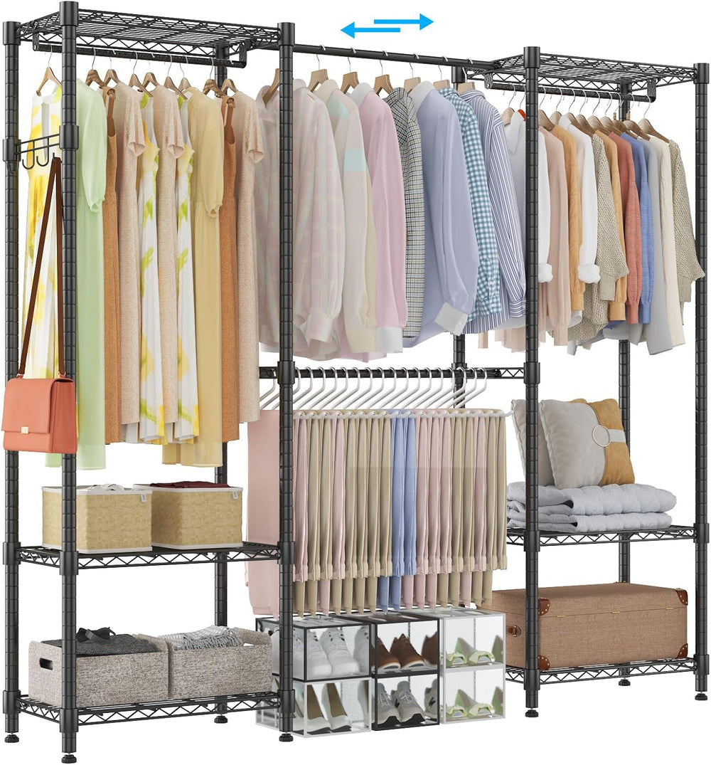 Homdox Heavy Duty Garment Rack with Extendable Hanging Rods, Adjustable Metal...